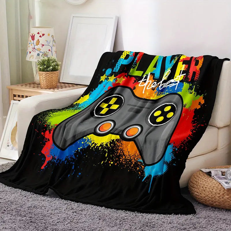 Anime Gamepad Pattern Blanket - Fluffy Microfiber, All Seasons