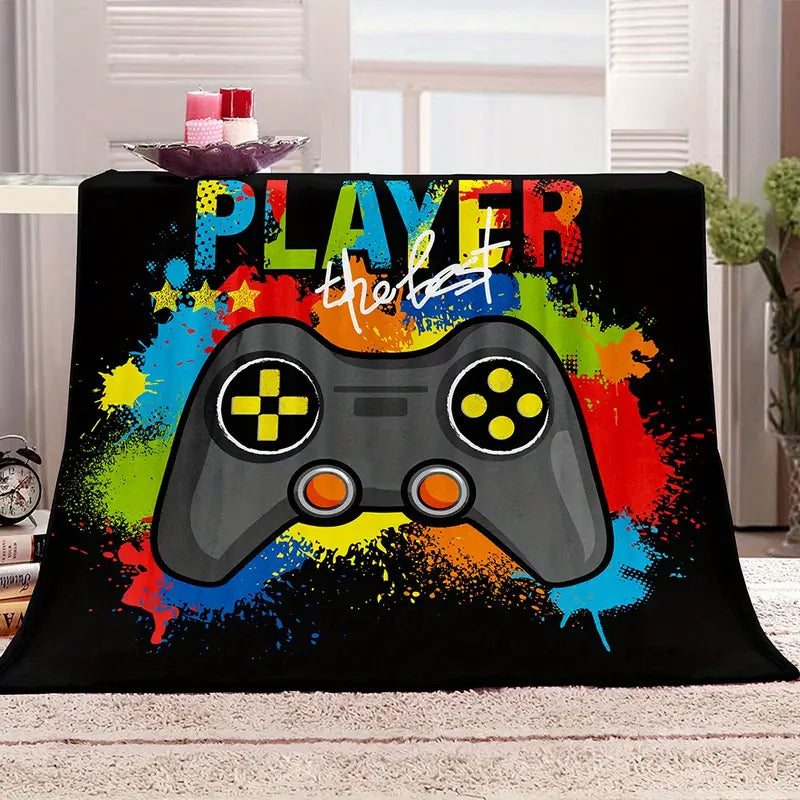 Anime Gamepad Pattern Blanket - Fluffy Microfiber, All Seasons